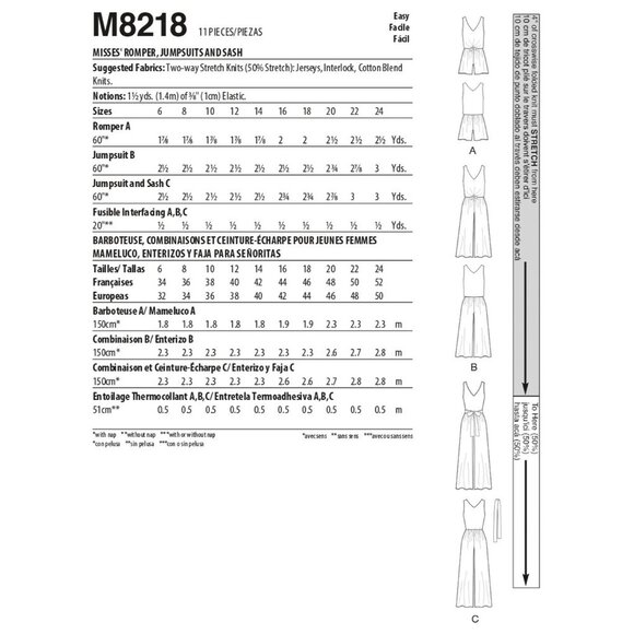 McCalls Sewing Pattern M8218 Romper Jumpsuit Sash Misses Size 16-24 - Picture 2 of 7